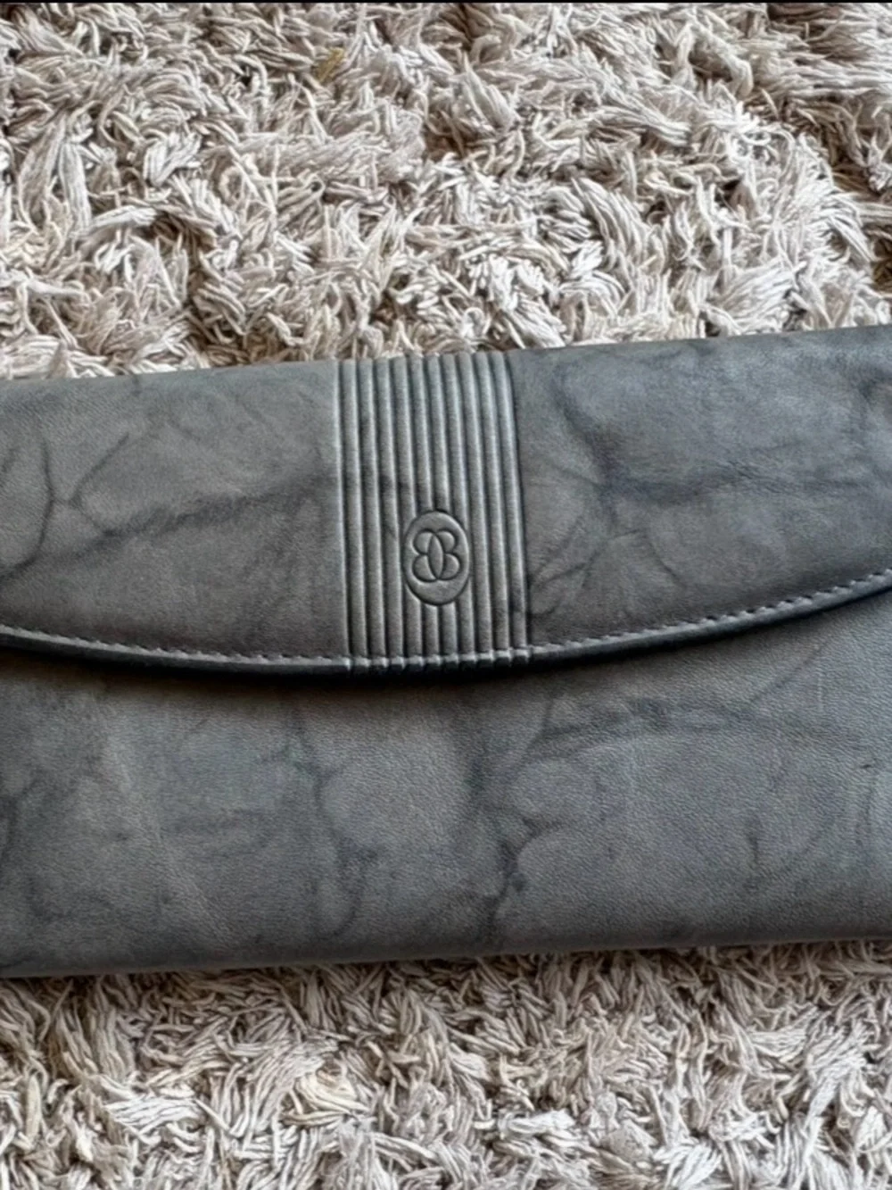 Buxton Gray Leather Wallet with Gold Kiss-Lock Accent